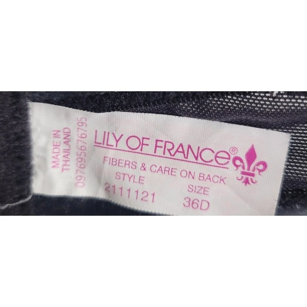 Lily of France Strapless Bra Underwire Padded Lace Trim Lingerie Black 36D